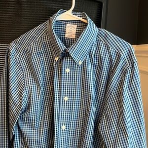 Brooks Brother non-iron sport shirt, blue/green check, size medium regent fit.